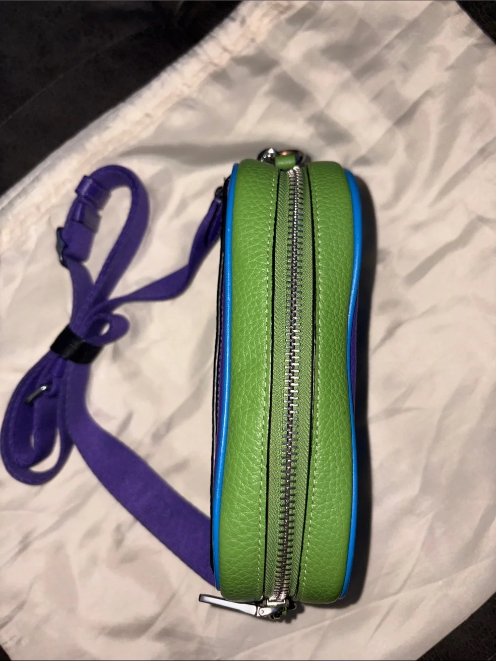 Coach Purple Leather Crossbody with Blue Trim and Green Accent